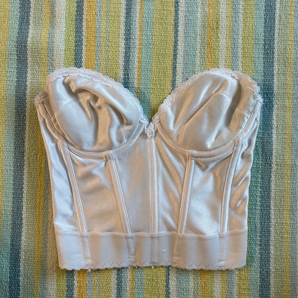 White Cropped Open Back Corset with White Lace Trim